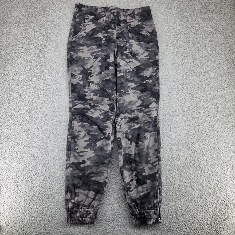 Spanx Stretch Twill Cargo Jogger Pants Womens Large Gray Camo Elastic Waist Zip